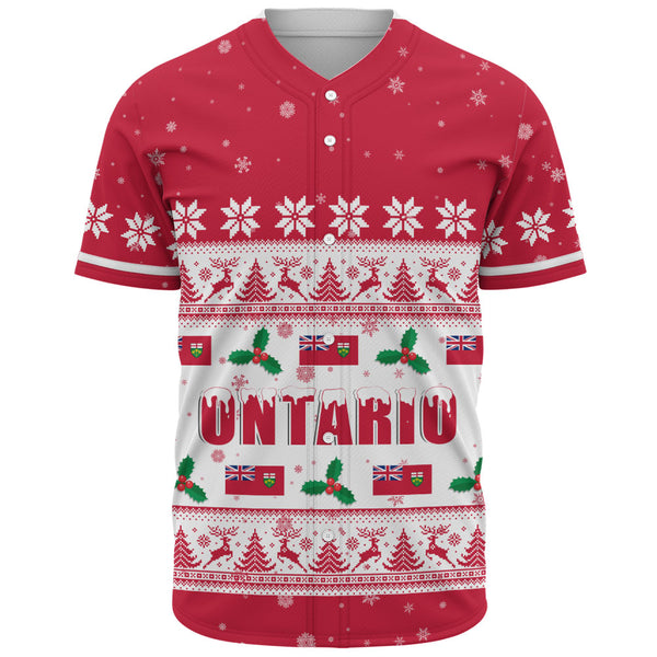 Ontario Baseball Shirt Christmas Knit Style Snowflake Reindeer