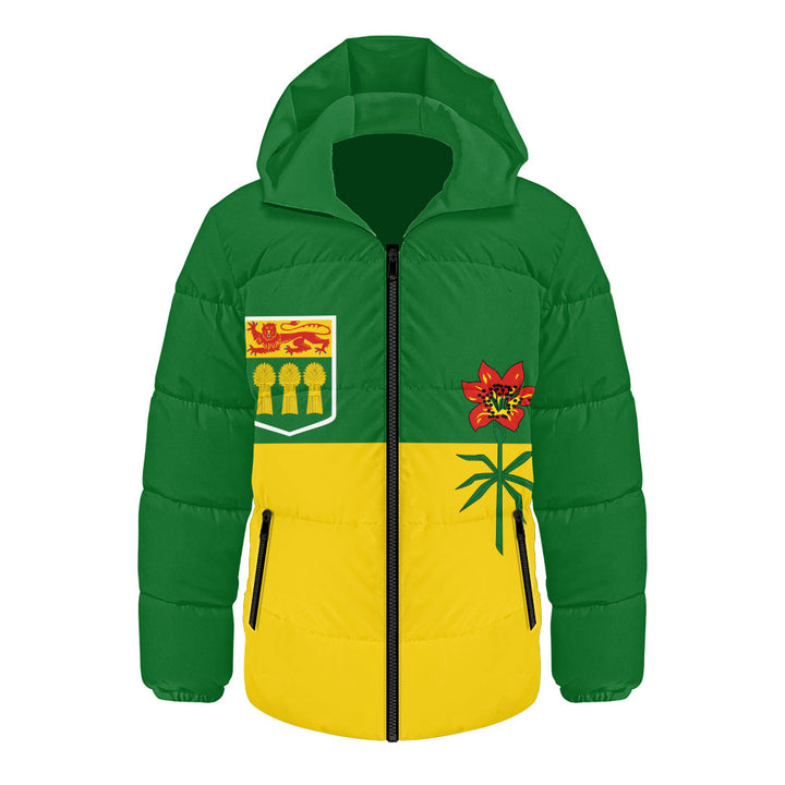 Saskatchewan Hooded Padded Jacket Flag Minimalist Pride Style