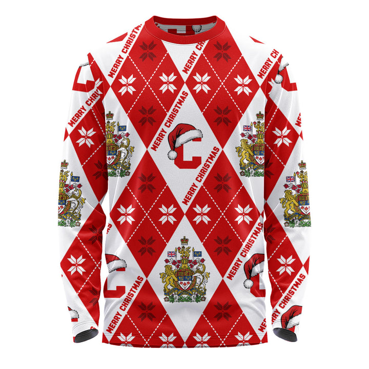 Canada Long Sleeve T-Shirt Christmas Argyle Pattern With Royal Crest