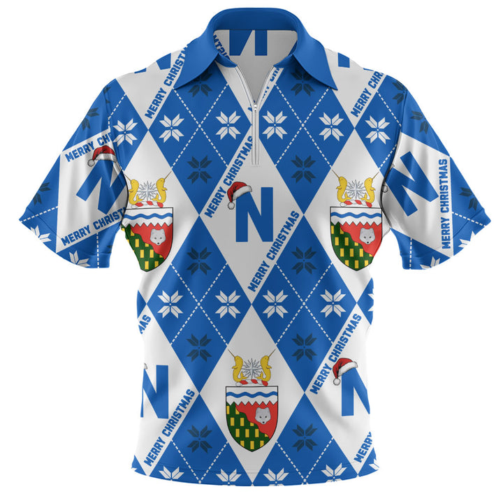 Northwest Territories Zip Polo Shirt Christmas Argyle Pattern With Royal Crest
