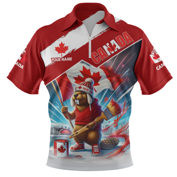 Canada Zip Polo Shirt Canada Day Beaver Pride Edition
