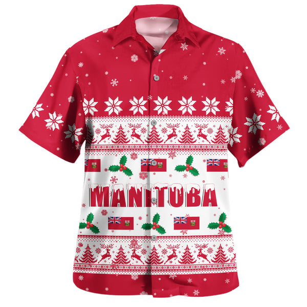 Manitoba Bowling Shirt Christmas Knit Style Snowflake Reindeer