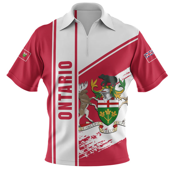 Ontario Zip Polo Shirt Heritage Strength Crest