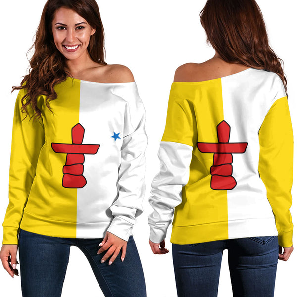 Nunavut Off Shoulder Sweatshirt Flag Minimalist Pride Style