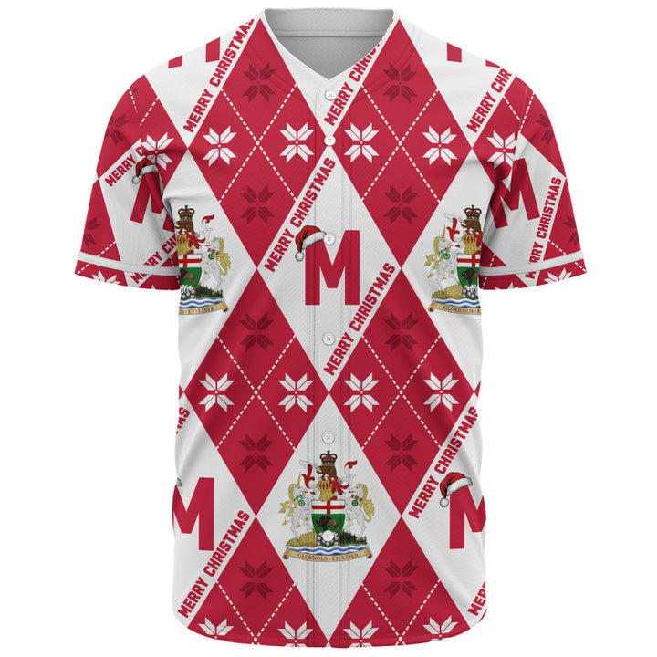 Manitoba Baseball Shirt Christmas Argyle Pattern With Royal Crest