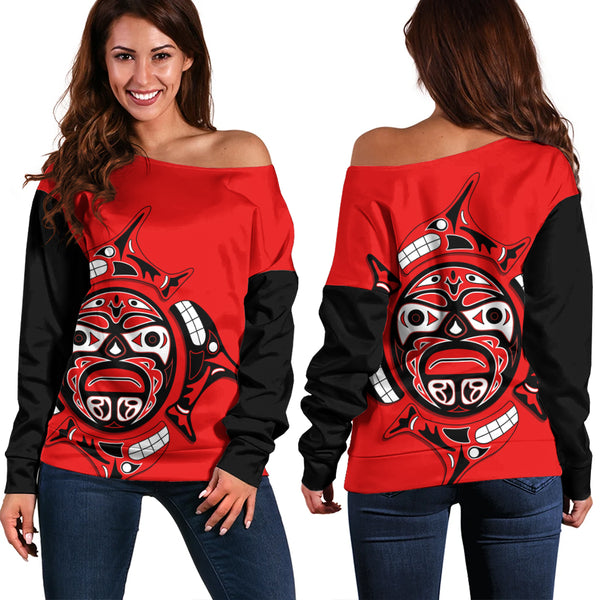 Canada Off Shoulder Sweatshirt Echoes Of The Sun Indigenous Pride