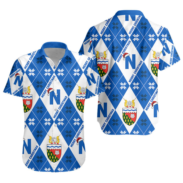 Northwest Territories Short Sleeve Shirt Christmas Argyle Pattern With Royal Crest