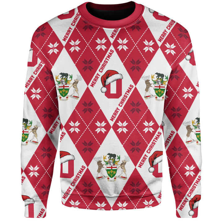 Ontario Sweatshirt Christmas Argyle Pattern With Royal Crest
