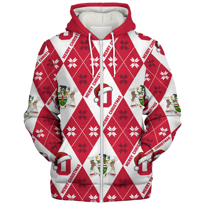 Ontario Sherpa Hoodie Christmas Argyle Pattern With Royal Crest