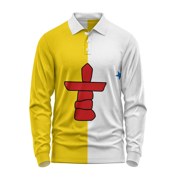 Nunavut Long Sleeve Polo Shirt Flag Minimalist Pride Style