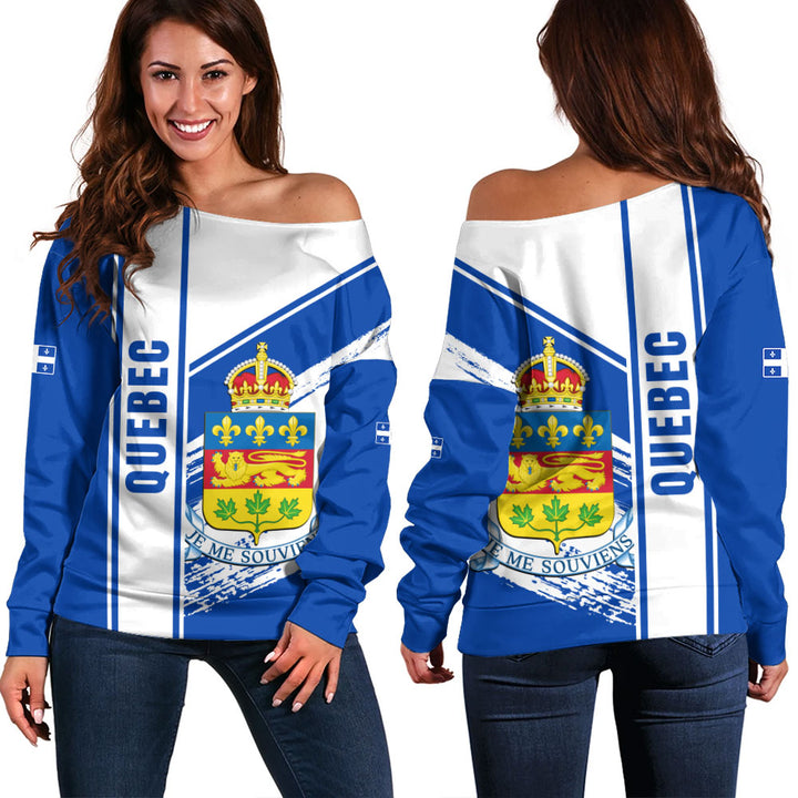 Quebec Off Shoulder Sweatshirt Heritage Strength Crest