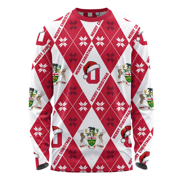 Ontario Long Sleeve T-Shirt Christmas Argyle Pattern With Royal Crest