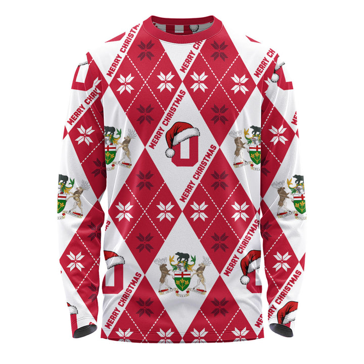Ontario Long Sleeve T-Shirt Christmas Argyle Pattern With Royal Crest