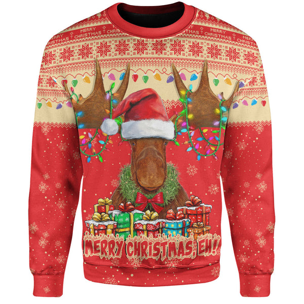 Canada Sweatshirt Xmas Moose Lights Celebration