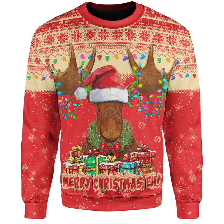 Canada Sweatshirt Xmas Moose Lights Celebration