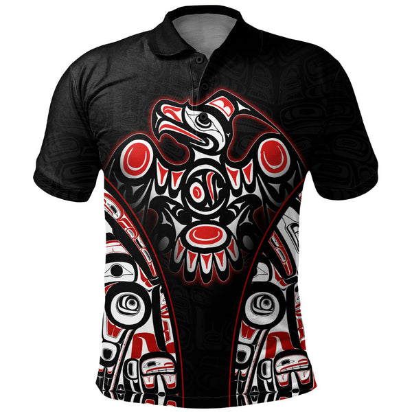Canada Polo Shirt Thunderbird Totem Legacy Black And Red Power
