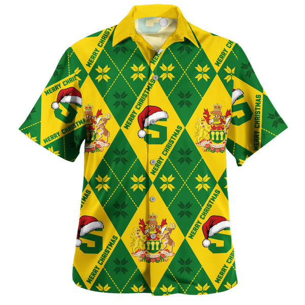 Saskatchewan Bowling Shirt Christmas Argyle Pattern With Royal Crest