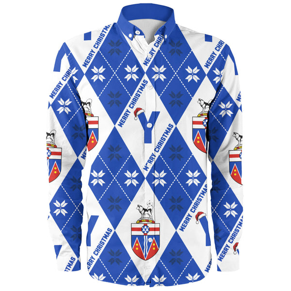 Yukon Long Sleeve Shirt Christmas Argyle Pattern With Royal Crest