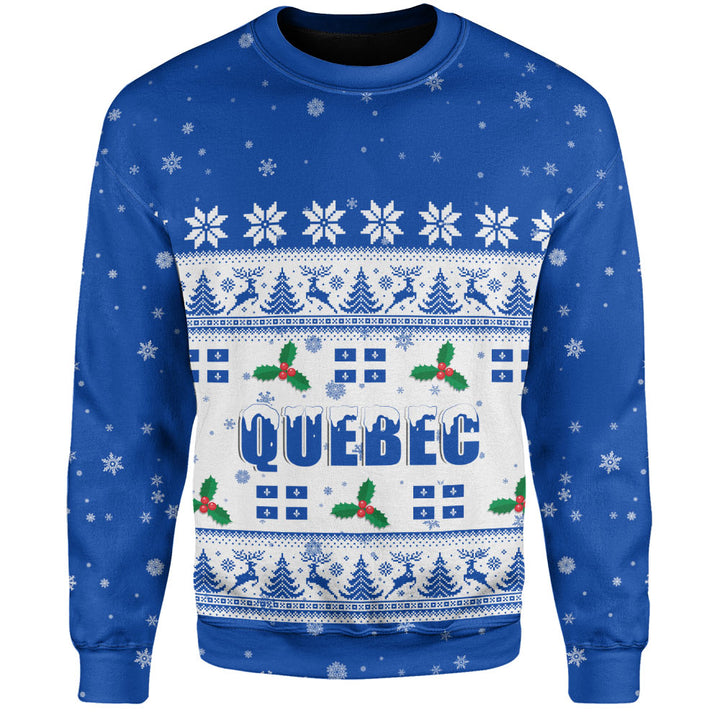 Quebec Sweatshirt Christmas Knit Style Snowflake Reindeer