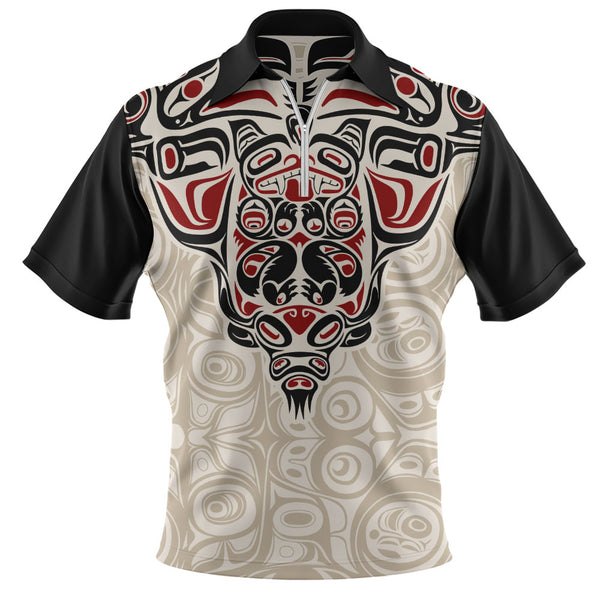 Canada Zip Polo Shirt Haida Thunderbird Tribal Spirit Design