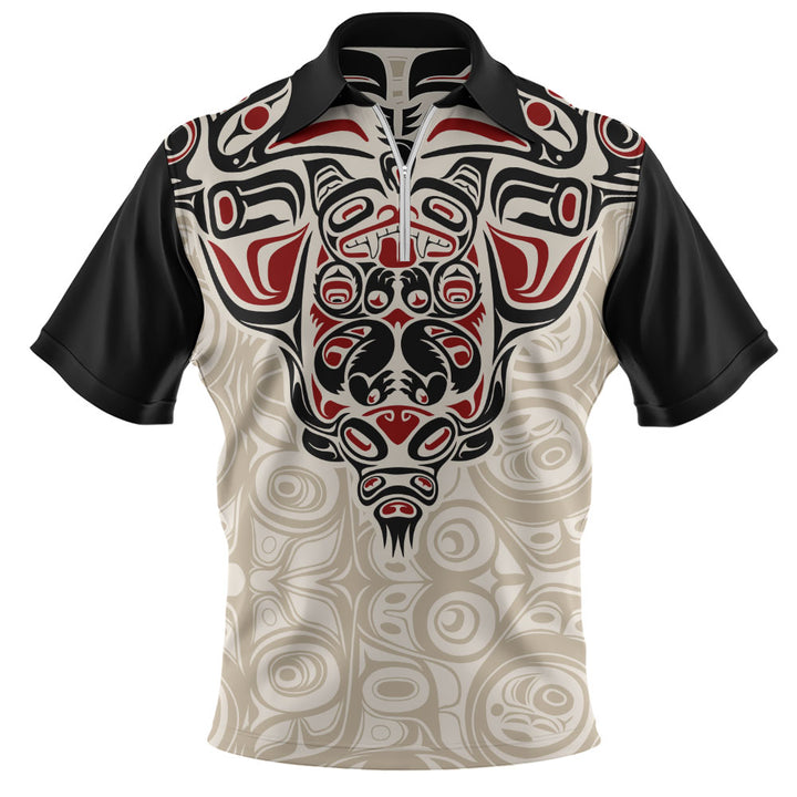 Canada Zip Polo Shirt Haida Thunderbird Tribal Spirit Design