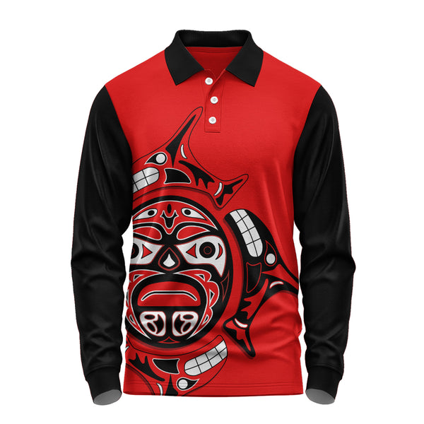 Canada Long Sleeve Polo Shirt Echoes Of The Sun Indigenous Pride