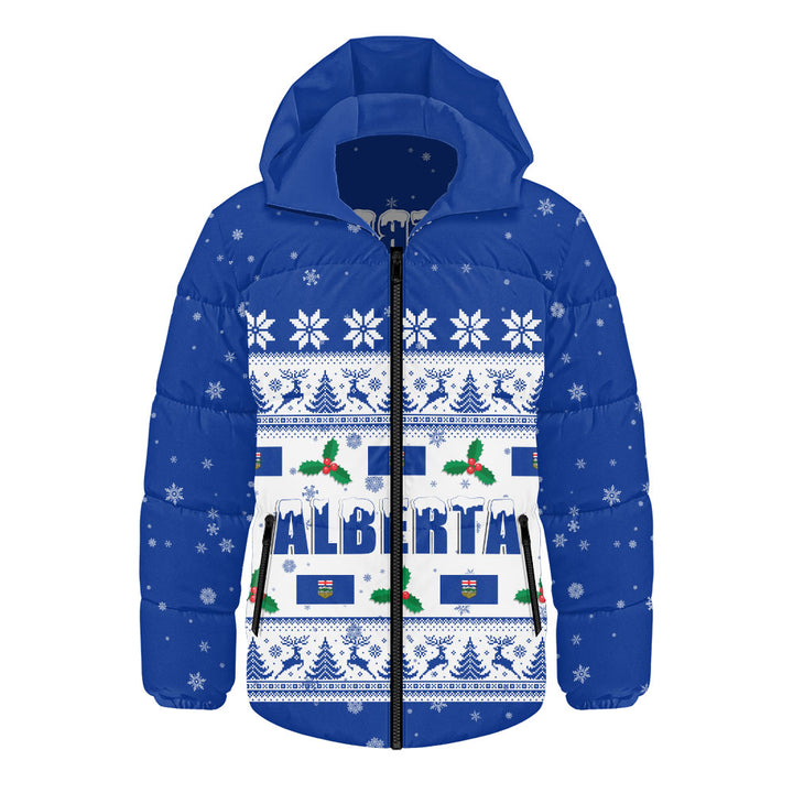 Alberta Hooded Padded Jacket Christmas Knit Style Snowflake Reindeer