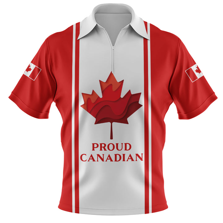 Canada Zip Polo Shirt Proud Canadian Vertical Maple Flag Edition
