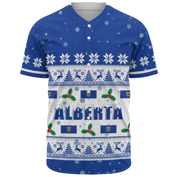 Alberta Baseball Shirt Christmas Knit Style Snowflake Reindeer