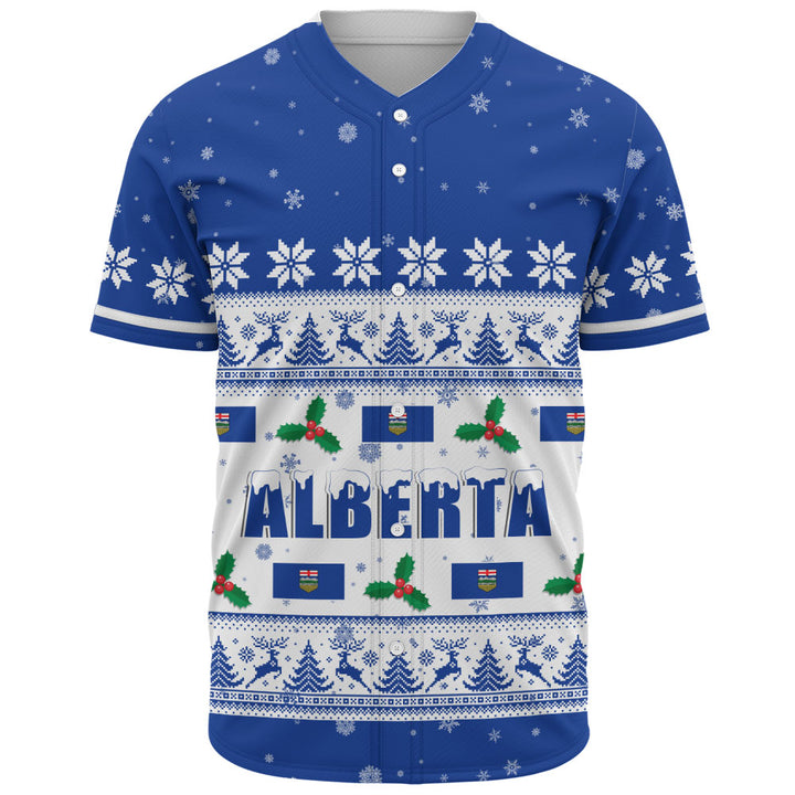 Alberta Baseball Shirt Christmas Knit Style Snowflake Reindeer