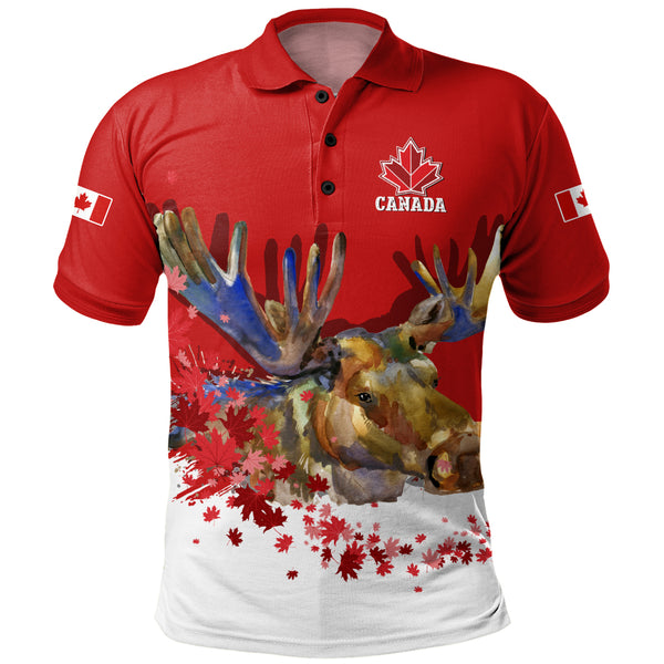 Canada Polo Shirt Majestic Moose Canada Maple Spirit Edition