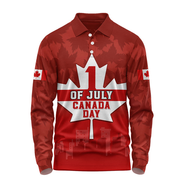 Canada Long Sleeve Polo Shirt Red Maple 1st July National Celebration