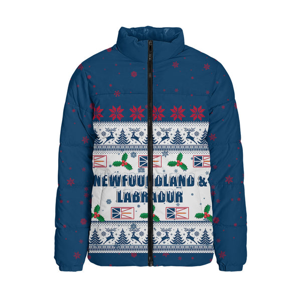 Newfoundland & Labrador Padded Jacket Christmas Knit Style Snowflake Reindeer