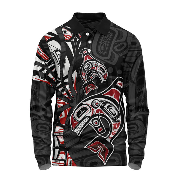 Canada Long Sleeve Polo Shirt Orca Spirit Of The Northwest