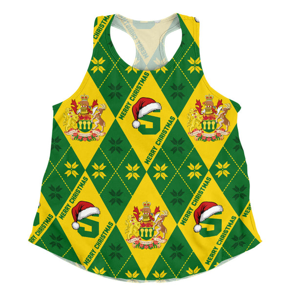 Saskatchewan Women Tank Christmas Argyle Pattern With Royal Crest