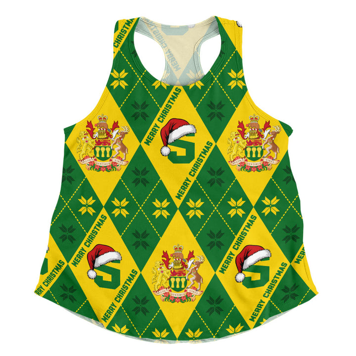 Saskatchewan Women Tank Christmas Argyle Pattern With Royal Crest