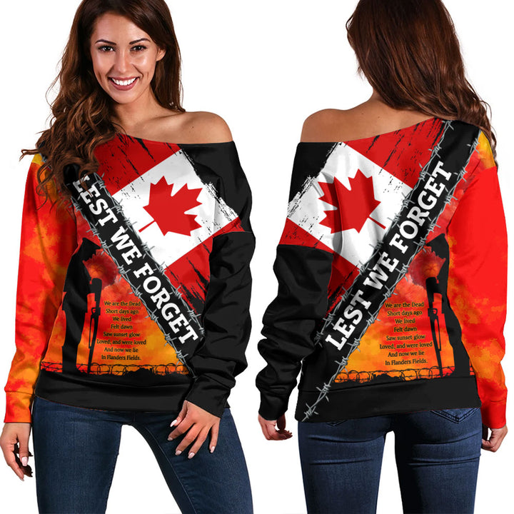 Canada Off Shoulder Sweatshirt Lest We Forget Canada Remembrance Day Poppy Pride