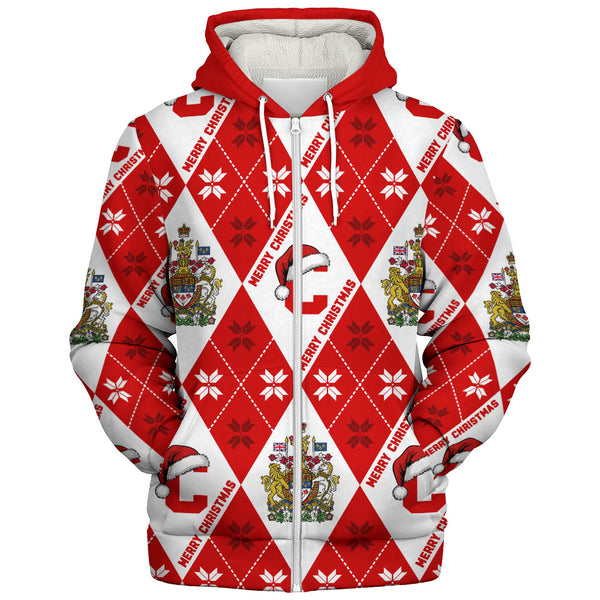 Canada Sherpa Hoodie Christmas Argyle Pattern With Royal Crest