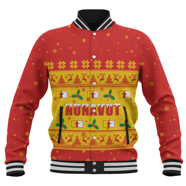 Nunavut Baseball Jacket Christmas Knit Style Snowflake Reindeer