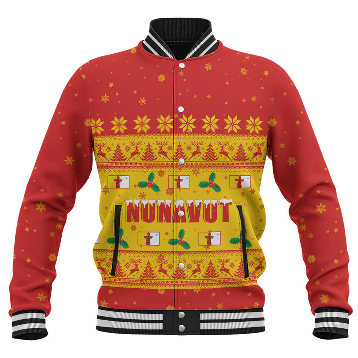 Nunavut Baseball Jacket Christmas Knit Style Snowflake Reindeer