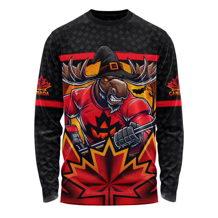 Canada Long Sleeve T-Shirt Scary Moose Canada Hockey Spirit
