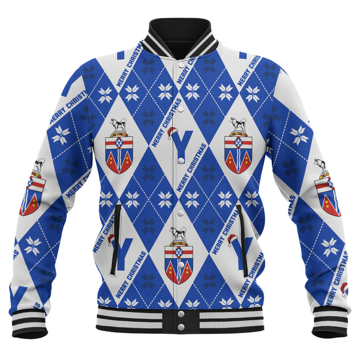 Yukon Baseball Jacket Christmas Argyle Pattern With Royal Crest