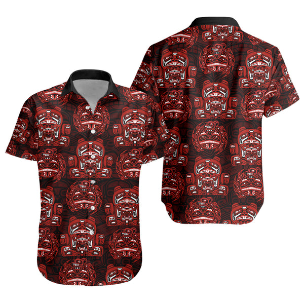 Canada Short Sleeve Shirt Haida Spirit Face Totem Repeat Print