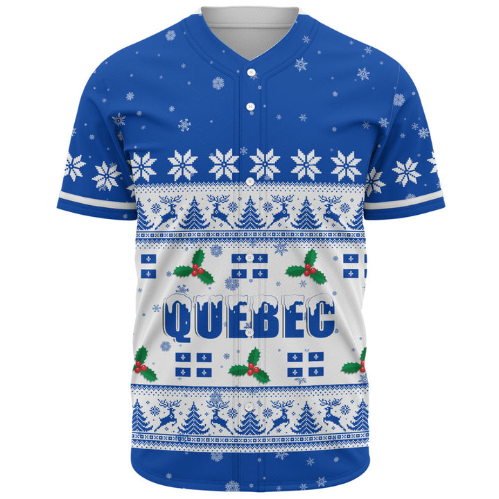 Quebec Baseball Shirt Christmas Knit Style Snowflake Reindeer