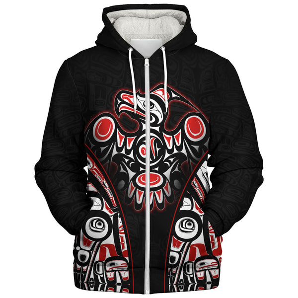 Canada Sherpa Hoodie Thunderbird Totem Legacy Black And Red Power