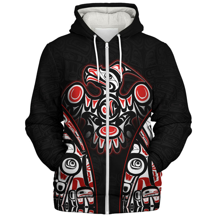Canada Sherpa Hoodie Thunderbird Totem Legacy Black And Red Power