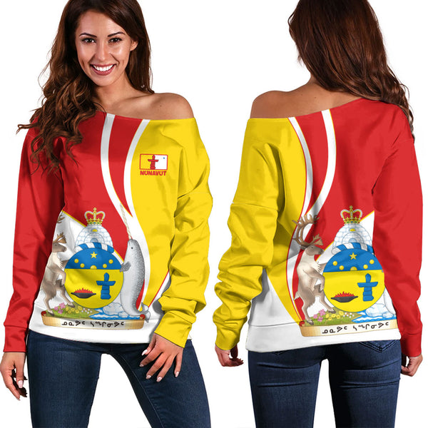 Nunavut Off Shoulder Sweatshirt Heritage Pride Of The North
