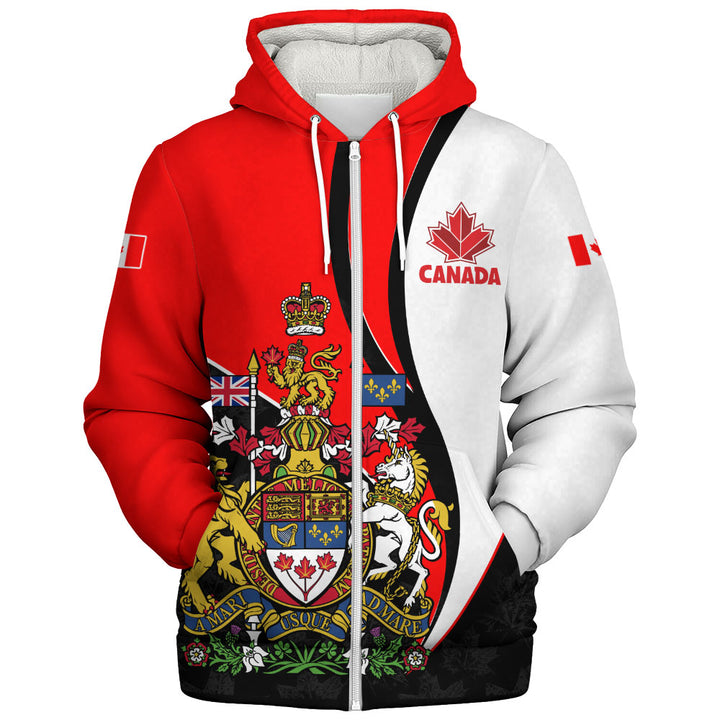 Canada Sherpa Hoodie Maple Crown Crest With National Pride