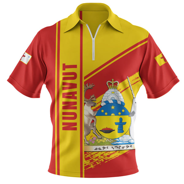 Nunavut Zip Polo Shirt Heritage Strength Crest