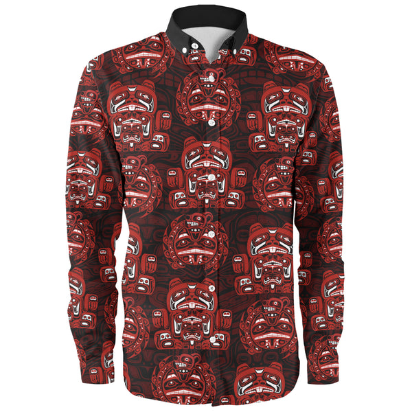 Canada Long Sleeve Shirt Haida Spirit Face Totem Repeat Print